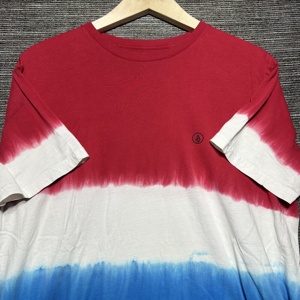 Volcom Shirt Men's L Red White Blue USA Striped Short Sleeve Modern Fit
